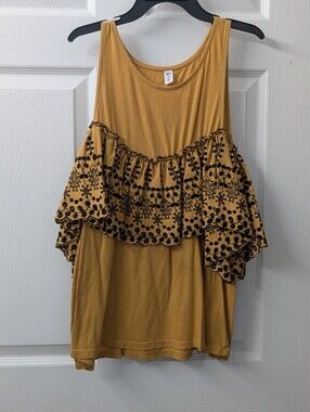 Mustard Yellow Black Lace Tank Top